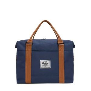 Navy Blue Duffel Bag Weekend Overnight Briefcase Laptop Bag Brown Handles NEW